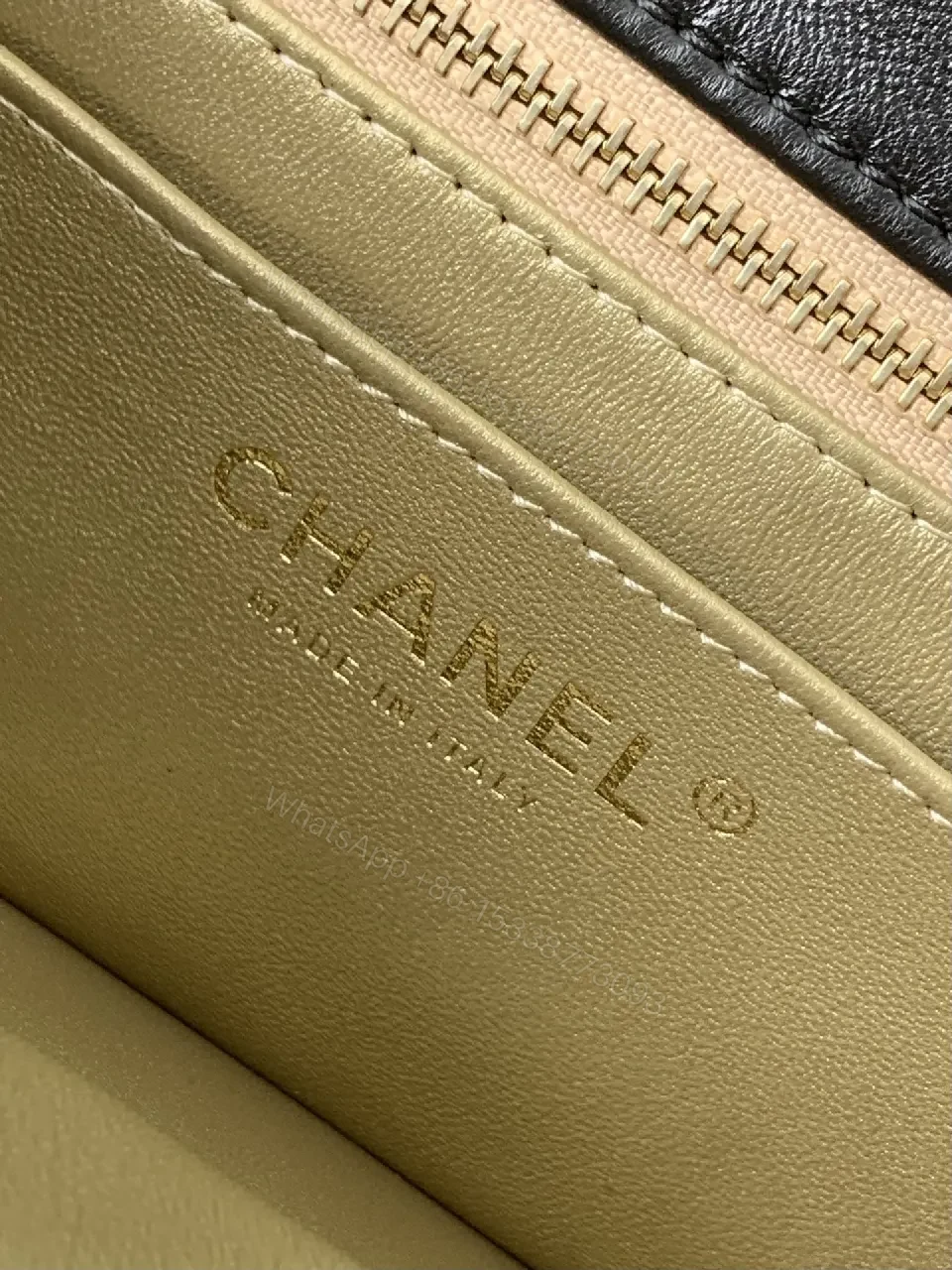 View 2 of Quilted Black Leather Crossbody, Gold Hardware, Luxury