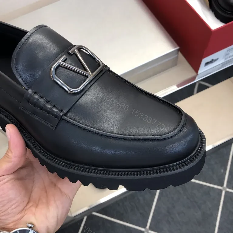 View 4 of Black Leather Valentino Loafers - Signature Hardware, All-Day Comfort