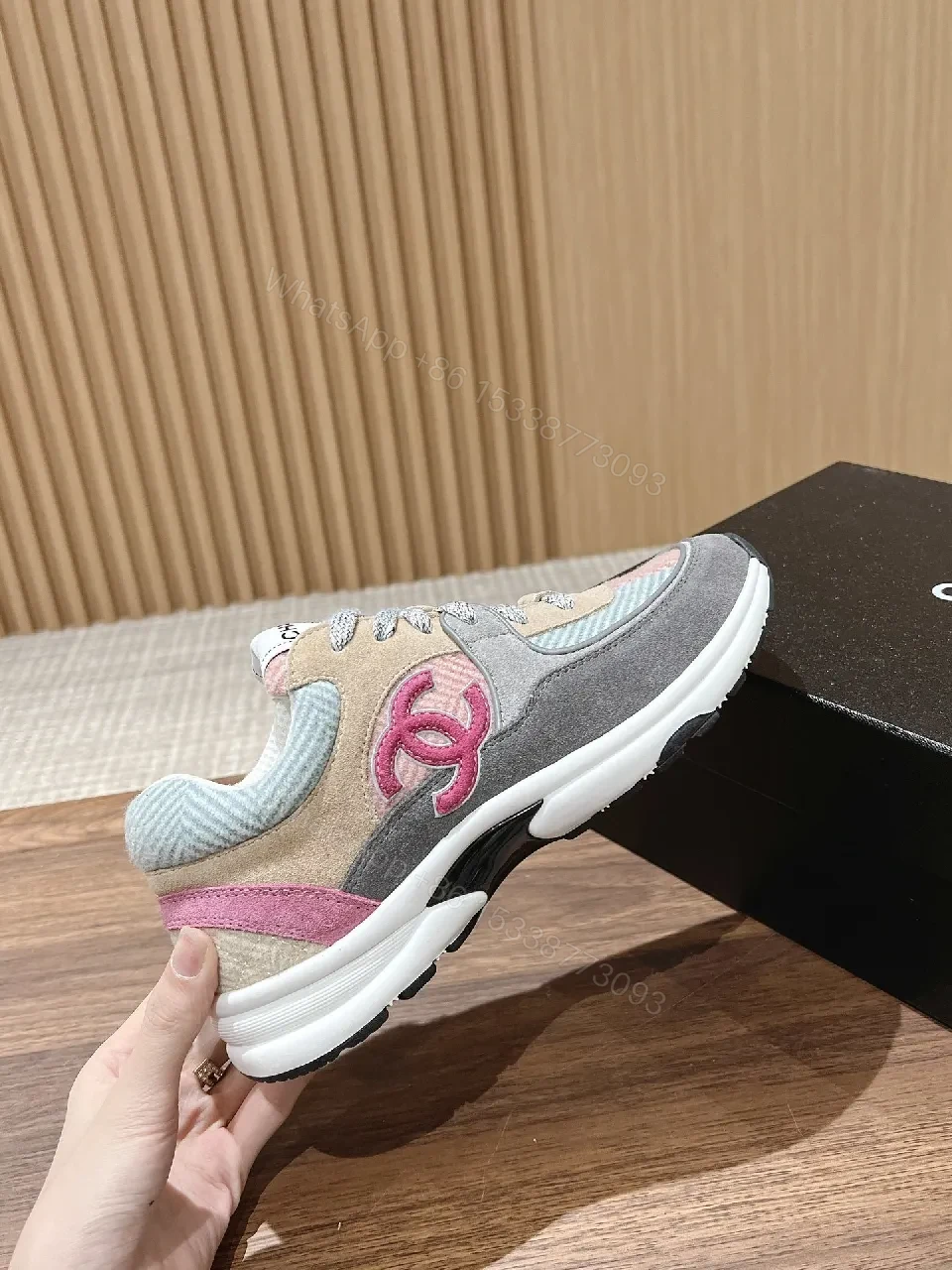 View 9 of Pastel Mesh & Leather Luxury Runner with Subtle Logo Details