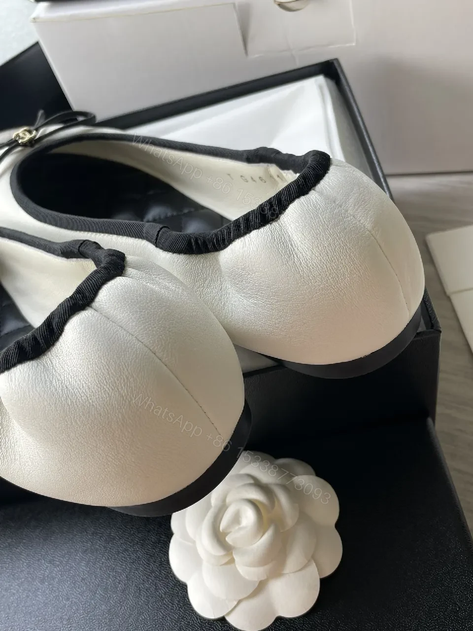 View 9 of Cream & Black Bow Ballet Flats - All-Day Comfort Style