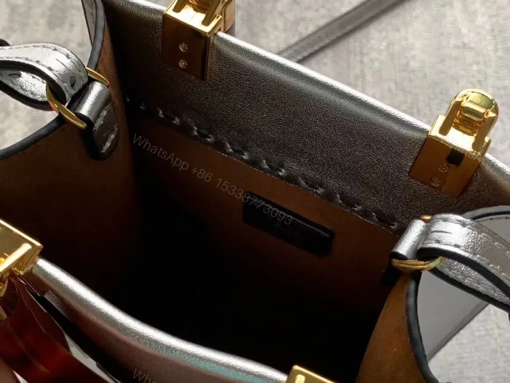 View 9 of Metallic Satchel with Tortoise Handle â€“ Fendi Roma Style Tote