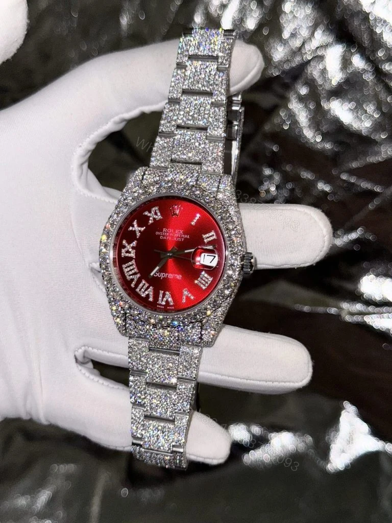 Datejust Supreme 41mm Super Clone Red Dial Custom Moissanite Diamonds — view 1