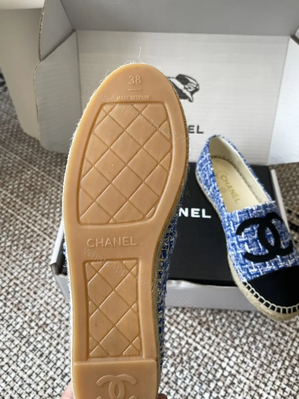 View 7 of Blue Tweed Espadrilles with Logo Accent, Luxury Flat