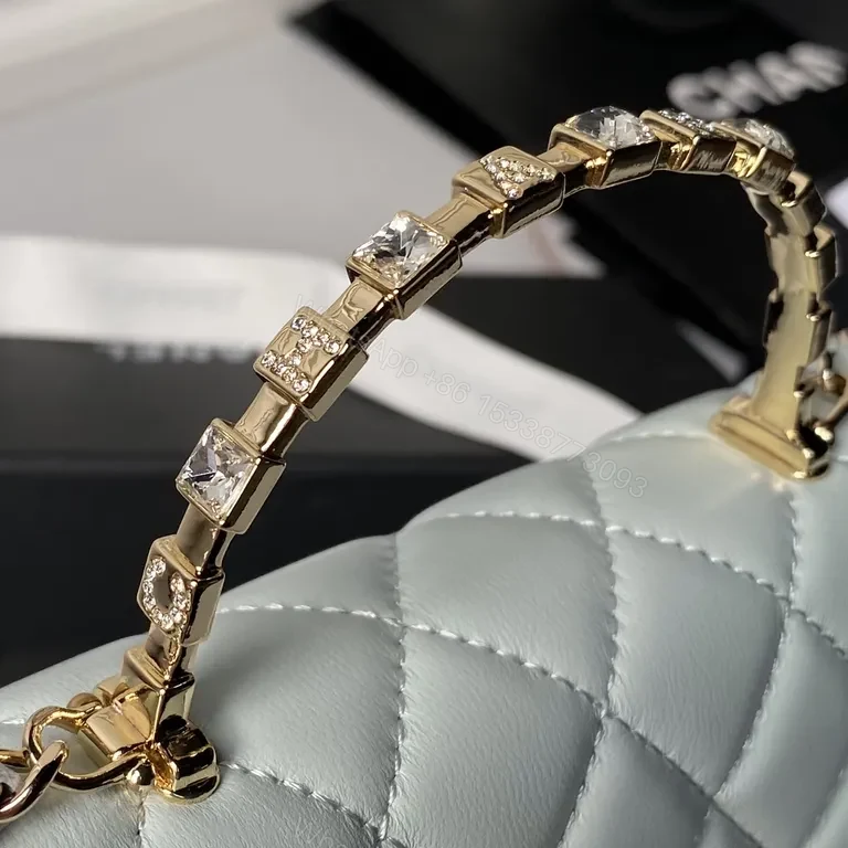 View 9 of Chanel-Inspired Quilted Mini Shoulder Bag with Gold Chain