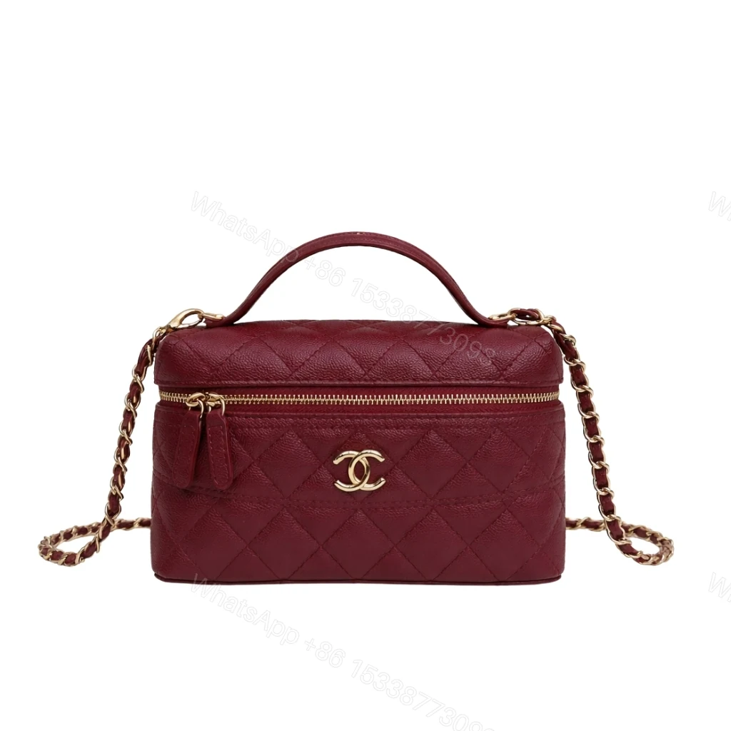 Chanel Classic Vanity With Chain Gold Tone Dark Red 19cm — view 1