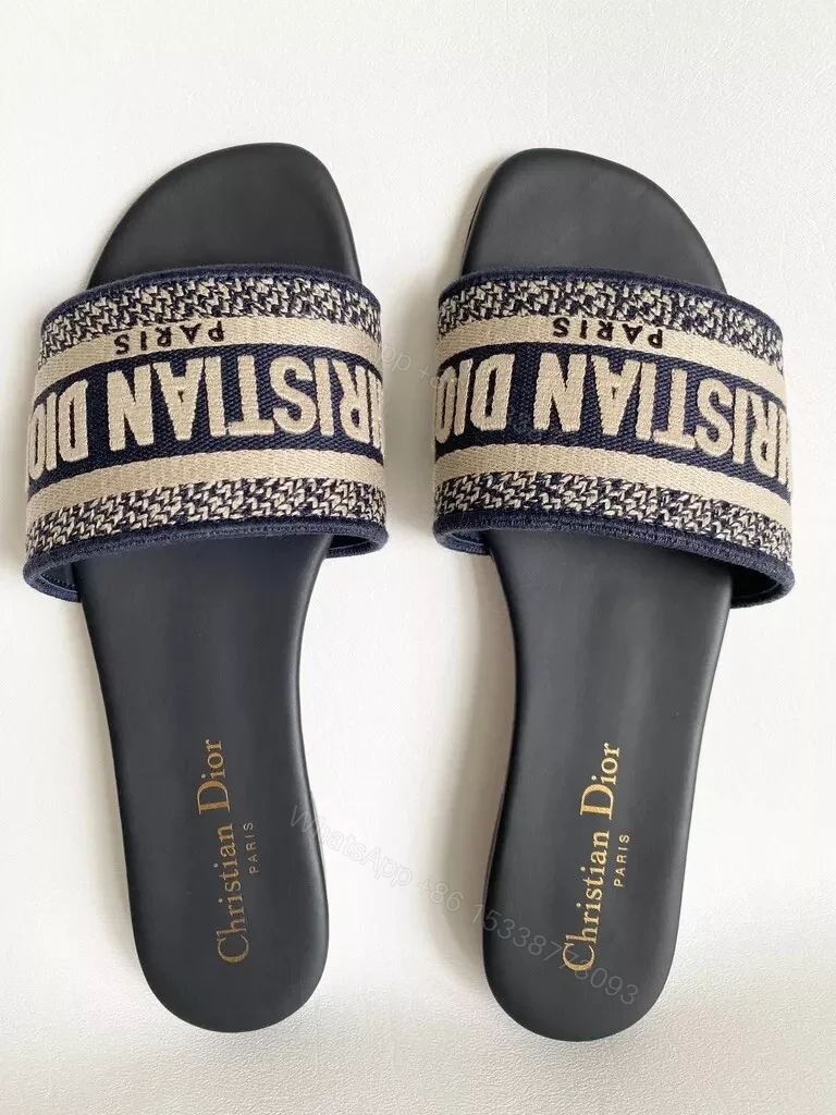 View 8 of CHRISTIAN DIOR DWAY NAVY BLUE FABRIC SLIDES