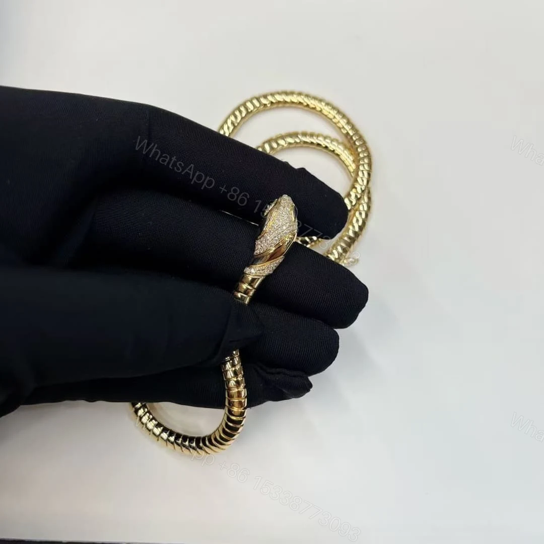 View 5 of 18kt Yellow Gold Bvlgari Tubogas Necklace with Head and Tail Diamonds Onyx 360632