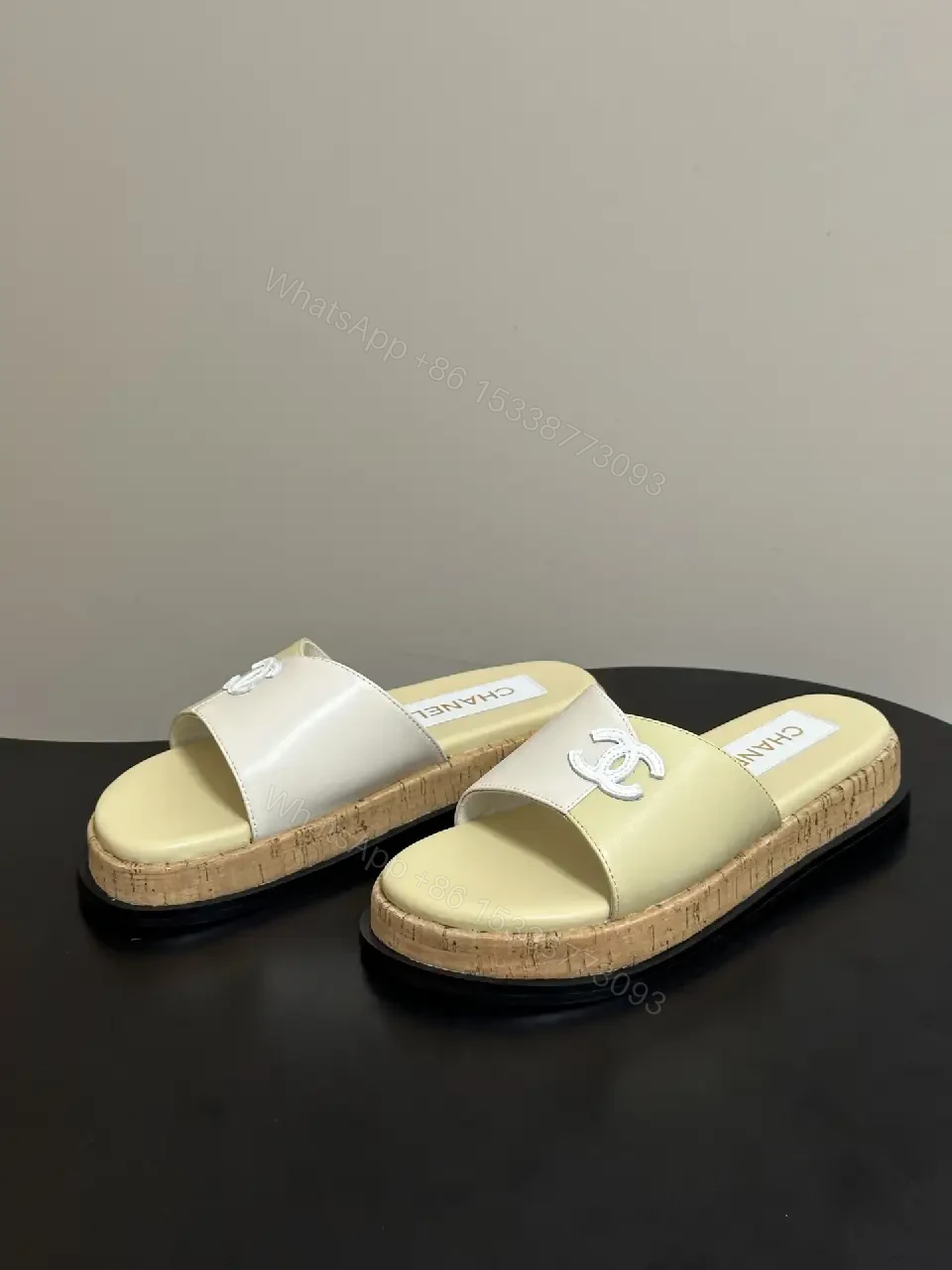 View 9 of Beige Leather Chanel-Logo Espadrille Sandals