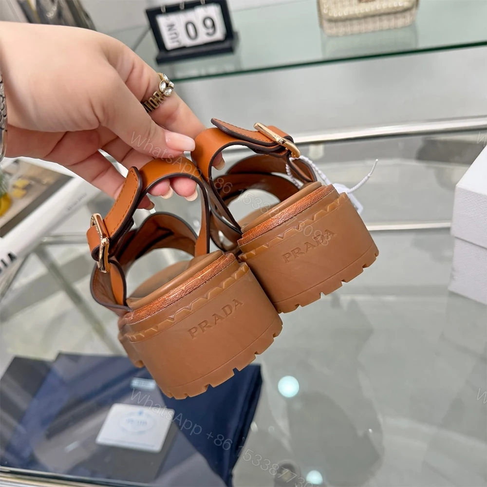 View 8 of PRADA Crisscross Leather Sandals 683026