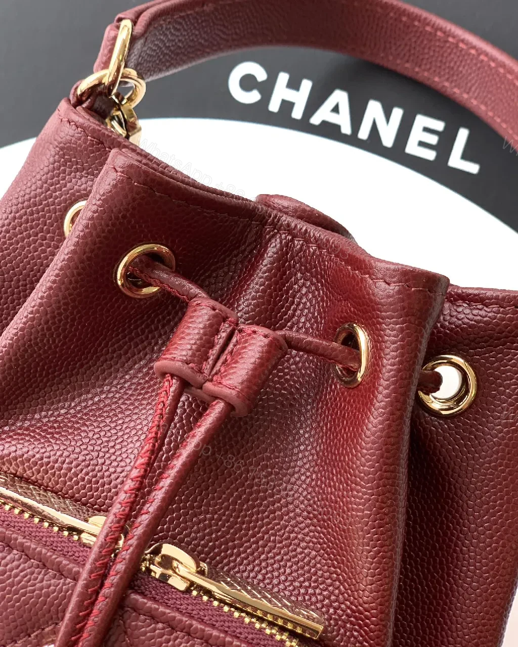 View 9 of Burgundy Quilted Mini Bag with Gold Hardware