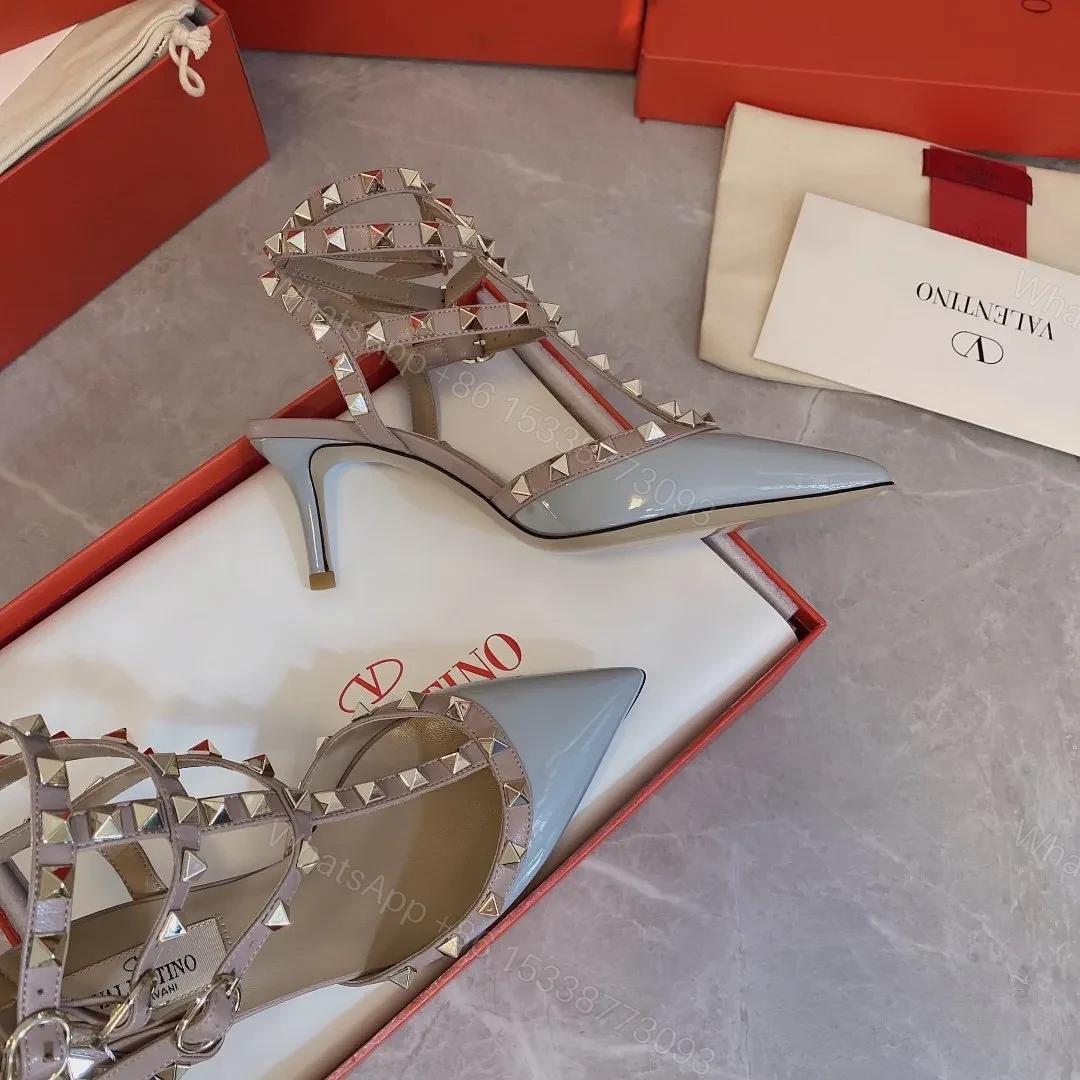 View 2 of Valentino Women Light Blue Patent Leather Studded Heels