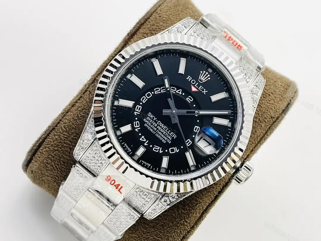 View 3 of Fake Rolex Sky Dweller Diamond Best Black Dial Oyster Bracelet 42MM ROLEX-SKY-BLK-DIA-42