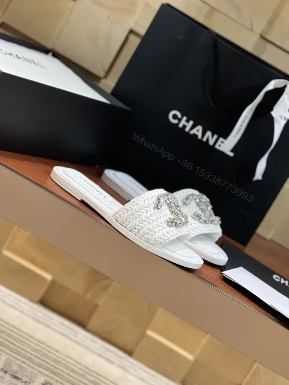 View 7 of Lux White Sparkle Slides - Chanel-Emblem, Luxe Comfort