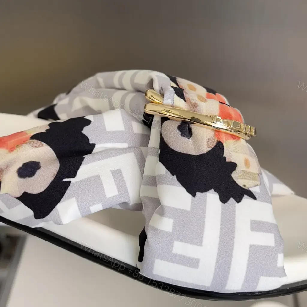 View 5 of Floral-Print Luxury Slides: Gold-Hardware Comfort Pair