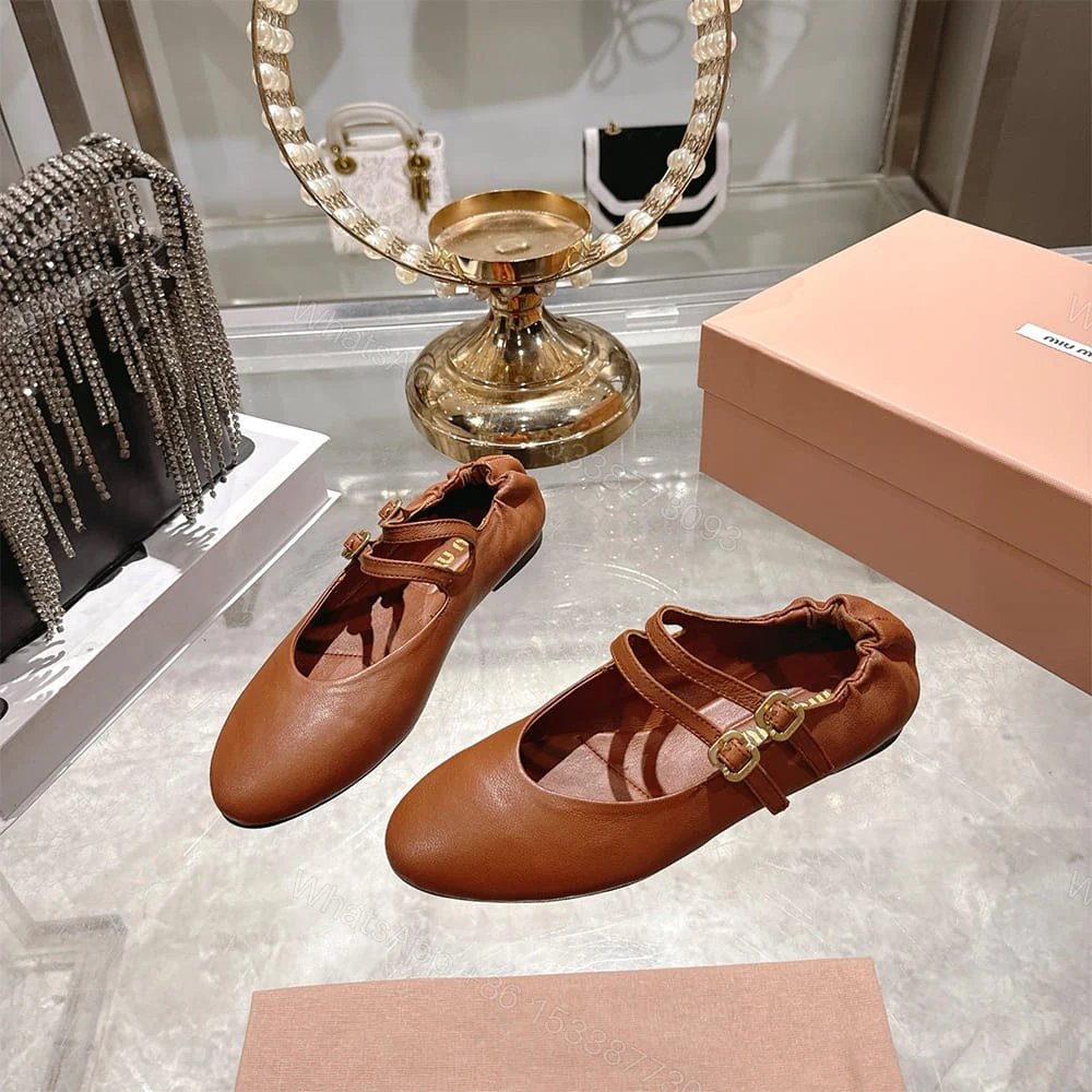 View 2 of MIUMIU Ruched Nappa Leather Ballet Flats 609883