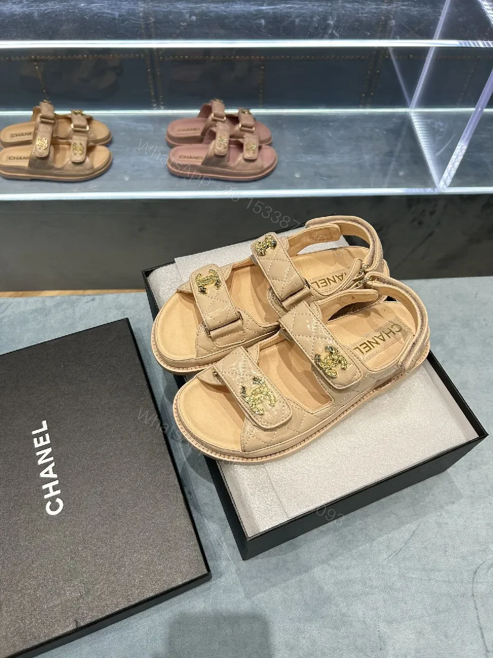 View 7 of Beige Faux Leather Sandals • Quilted Straps • Everyday Luxury