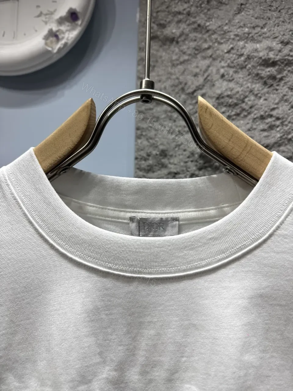 View 6 of White + Cotton Blend + Graphic Tee + Subtle Dior-Inspired Logo + T-Shirt