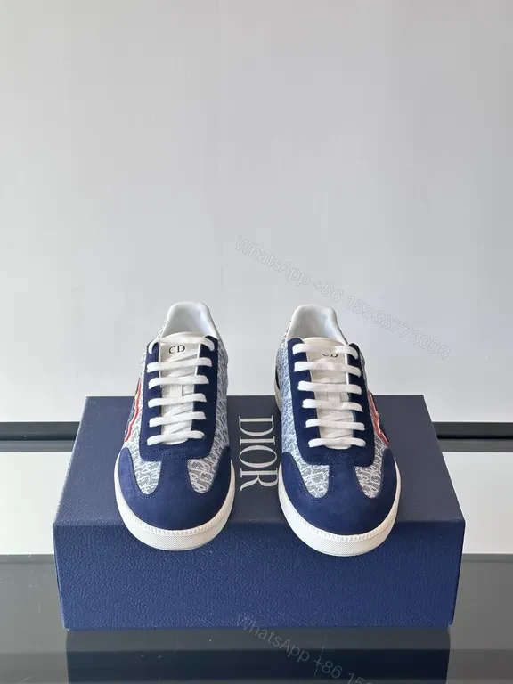 View 8 of Navy Dior Monogram Leather-Suede Low-Top Sneakers