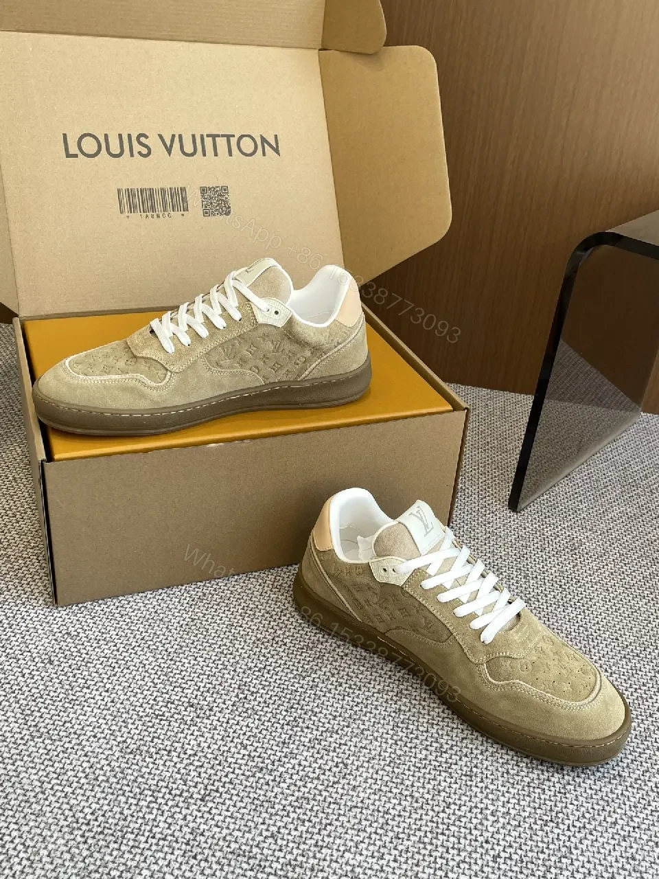 View 8 of Beige Suede Low-Top Sneakers with Luxe Accents