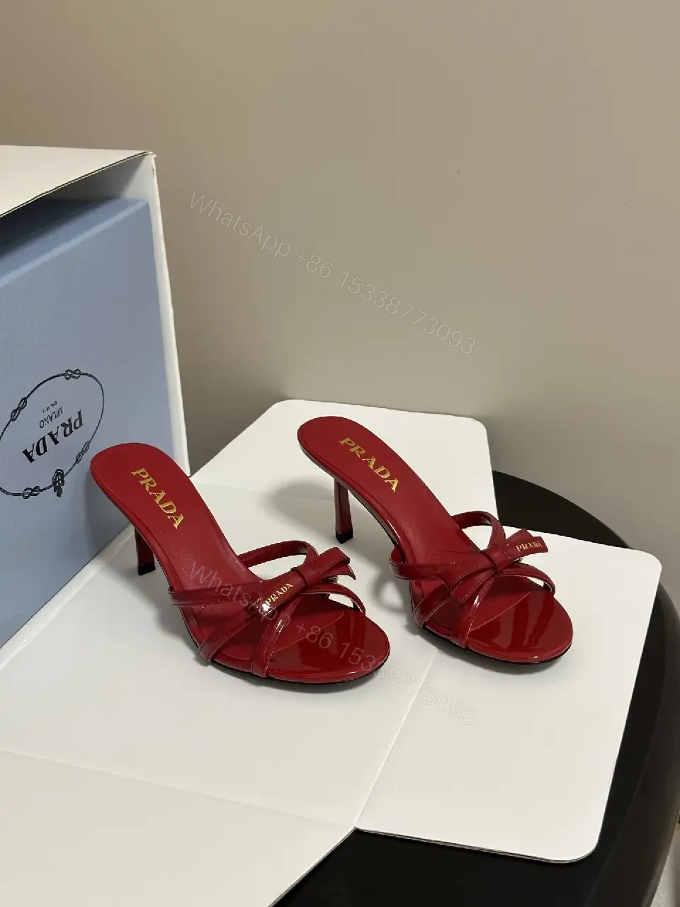 View 3 of Red Patent Leather Heeled Sandals Prada Style