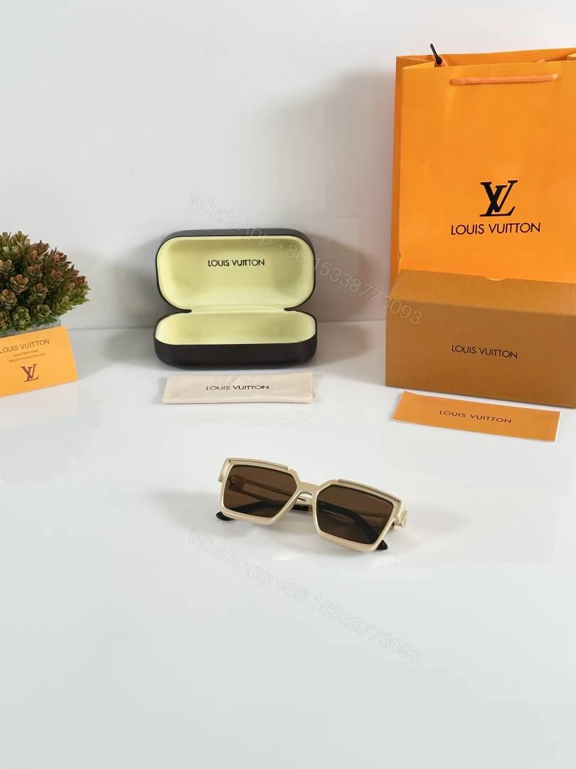 View 4 of First Copy Louis Vuitton White Square Frame Brown Lens Men’s Sunglasses