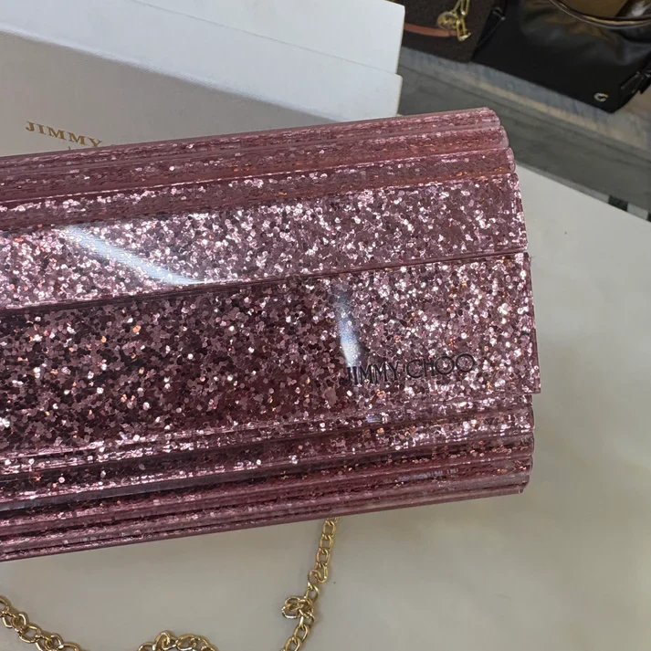 View 5 of FIRST COPY JIMMY CHOO ROSE GLITTER WEATIE CLUTCH HANDBAG