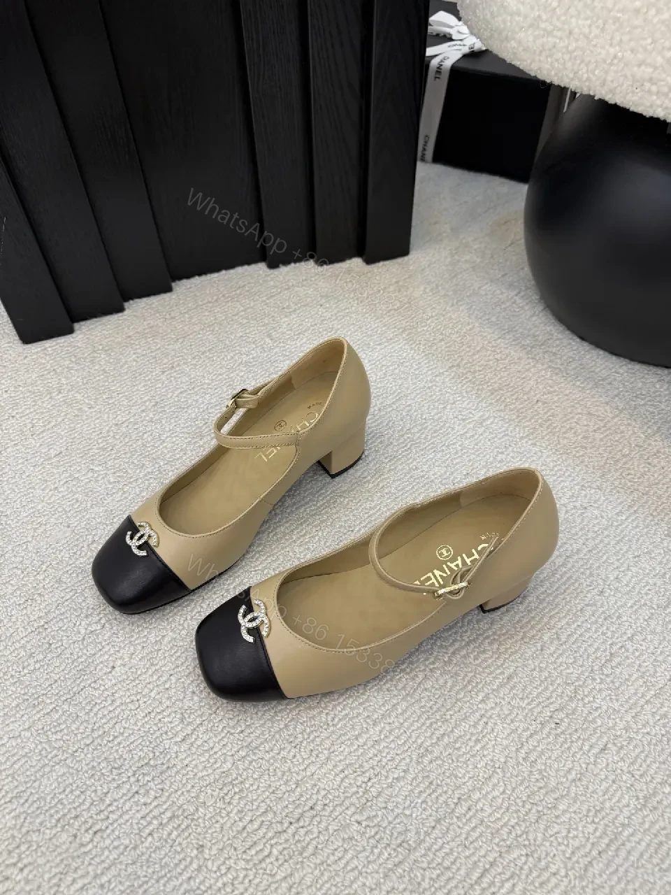 Two-Tone Leather Midi Heel Pumps with Cap Toe Shine — view 1