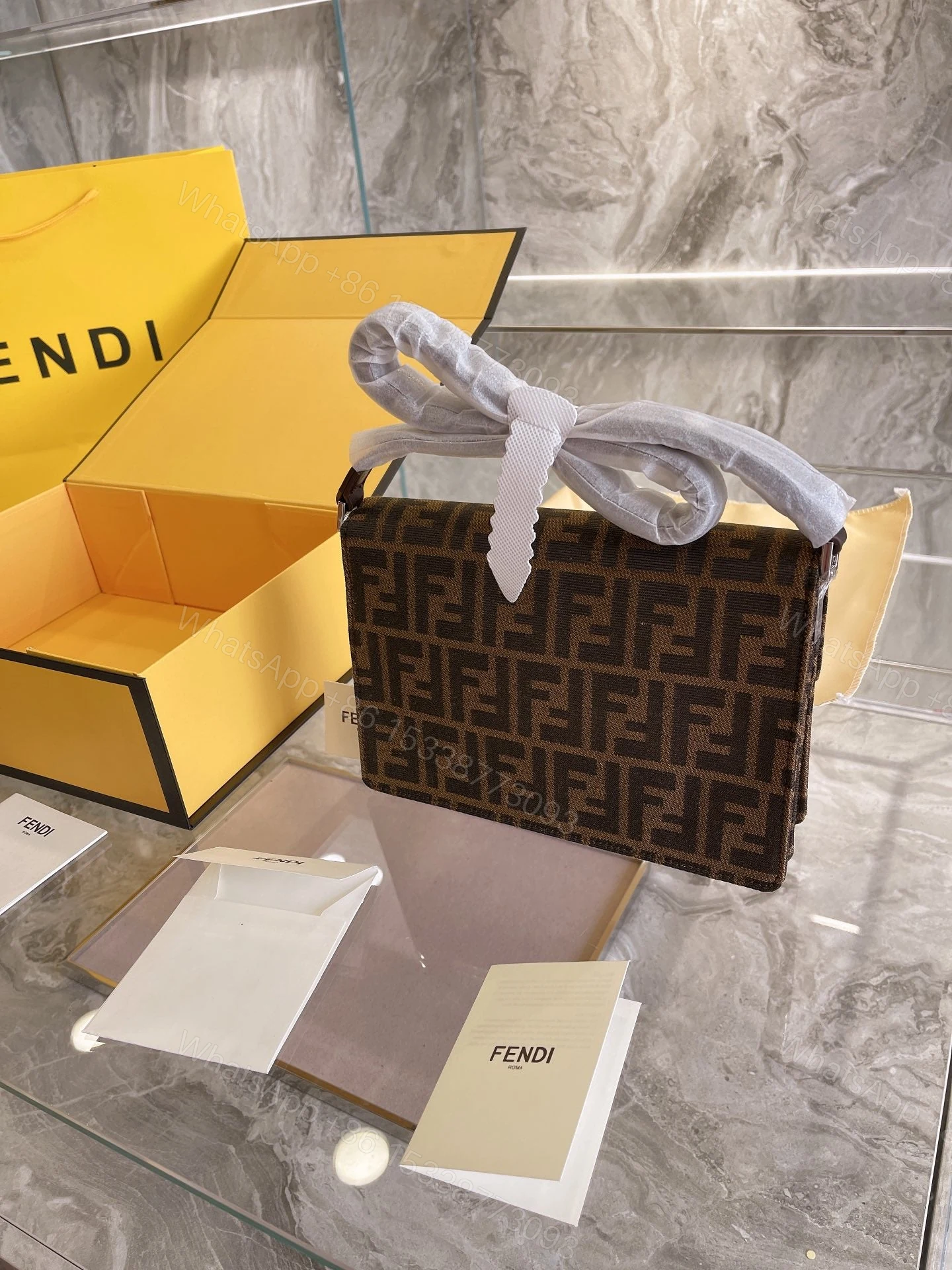 View 9 of FENDI Zucca Mamma Shoulder Bag Gold Hardware