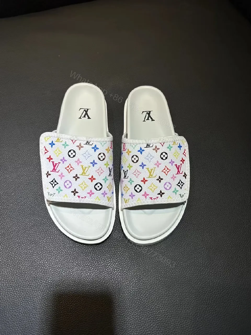 Multicolor LV-Patterned Slip-On Sandals with Cushioned Comfort — view 1
