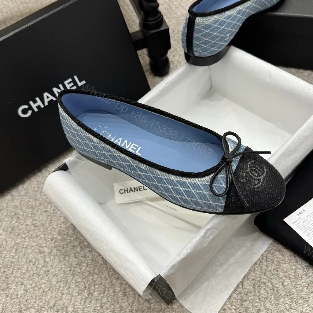 View 9 of Denim-Texture Pointed-Toe Flats with Monogram Detail – Luxe Everyday Style