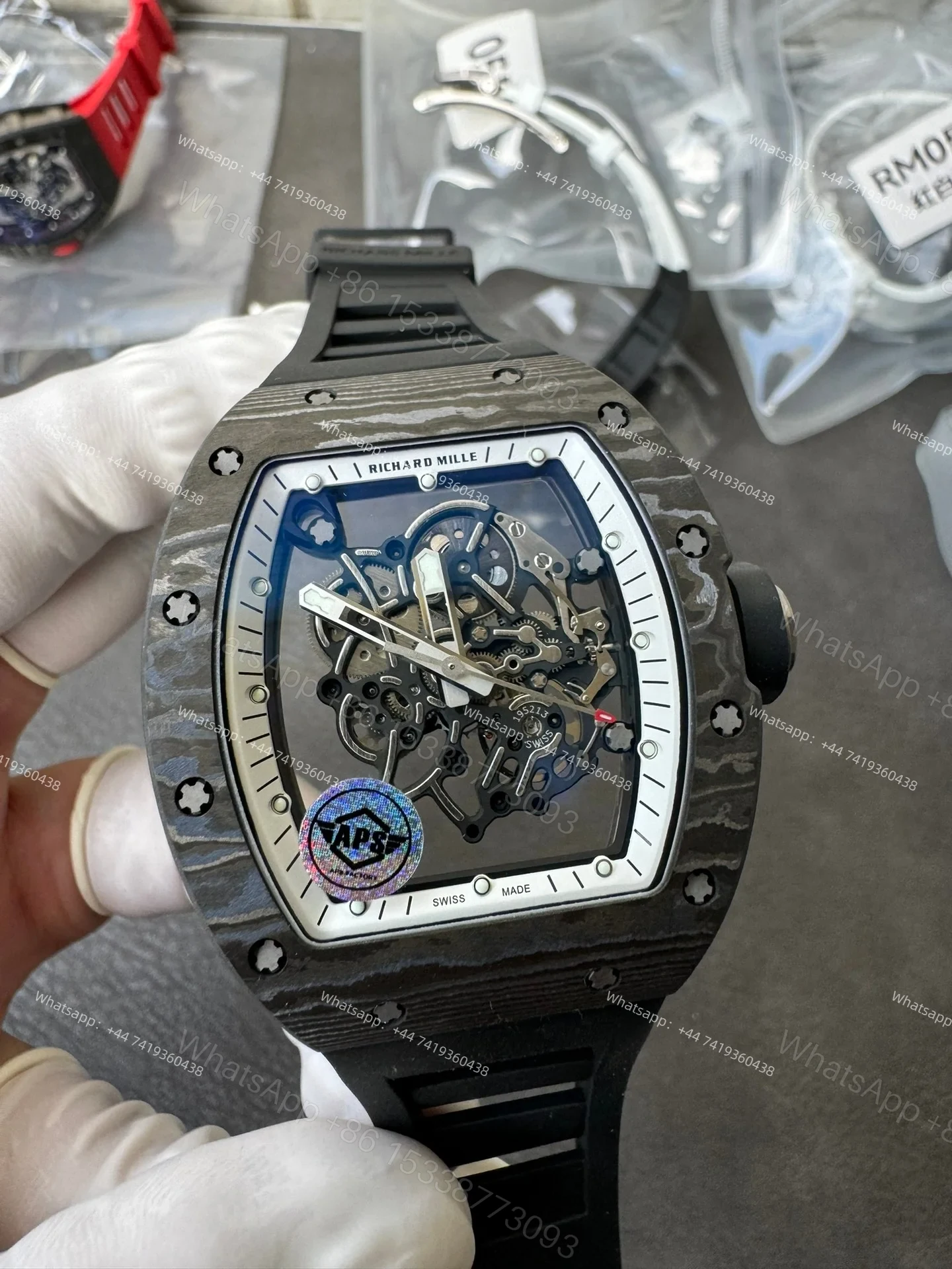 View 10 of Super Clone Richard Mille RM 055 Carbon TPT Black Rubber Strap 1:1 Replica Watch