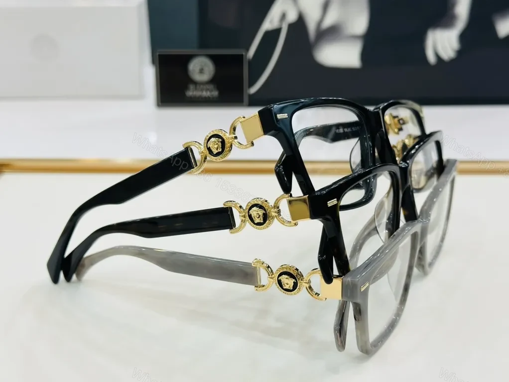 View 4 of Black Gold Versace-Inspired Eyewear: Rectangular Acetate Frames with Medusa Detail