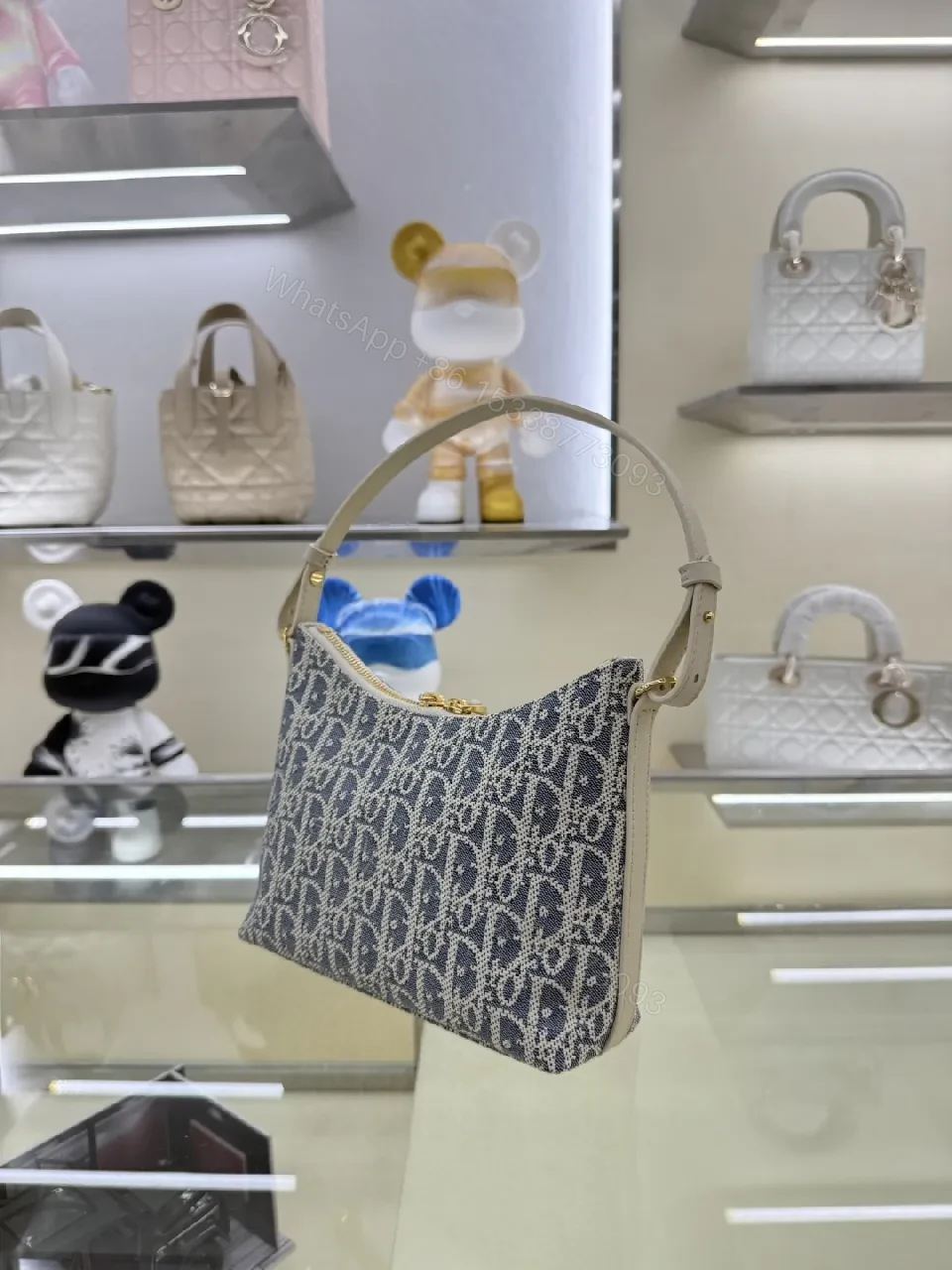 View 8 of Textured Print Shoulder Bag with Gold Hardware - Luxe Everyday Style