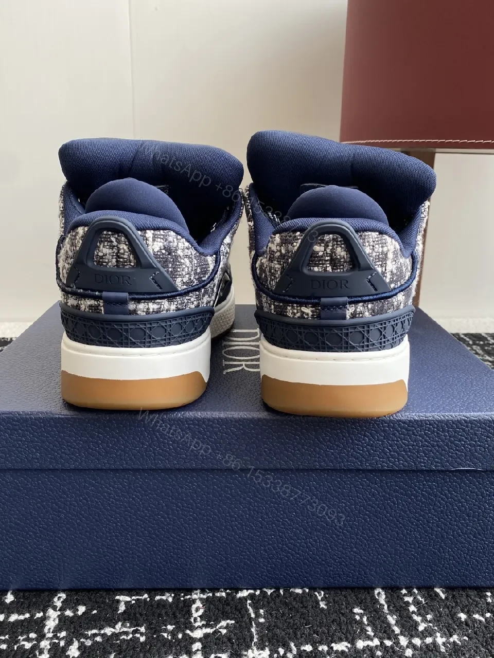 View 5 of Navy Tweed-Texture High-Top Sneakers with Luxe Accents