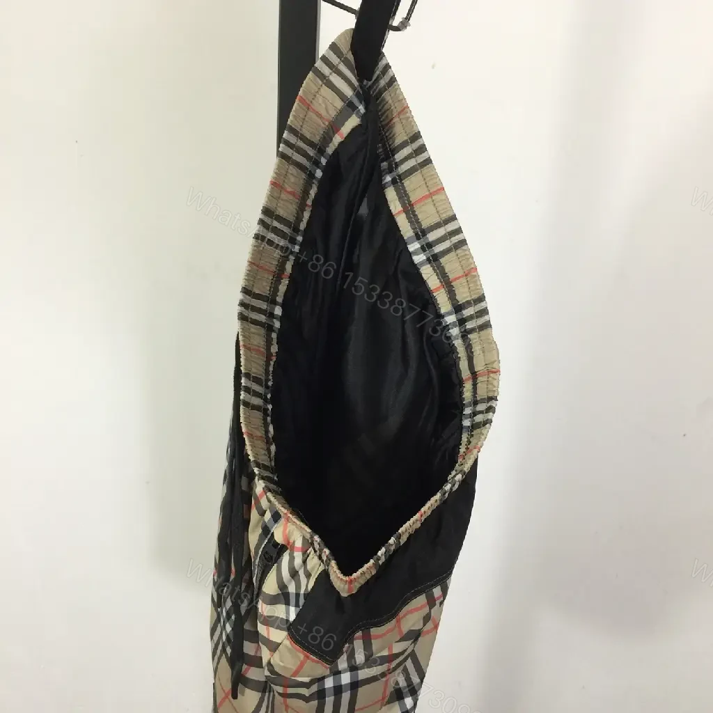 View 5 of Beige Cotton Burberry Check Shorts with Drawstring
