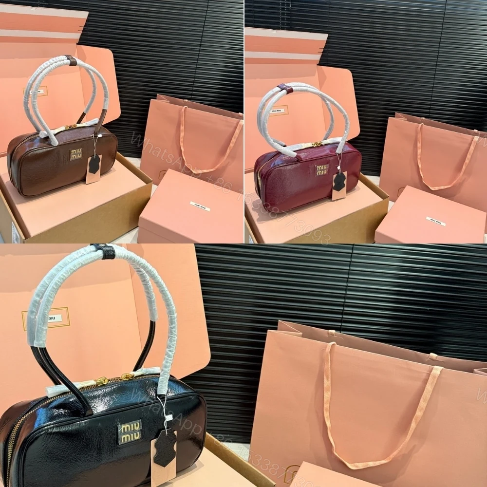 View 6 of MIUMIU BEAU NAPLAK PATENT BAG PALISANDER 28CM