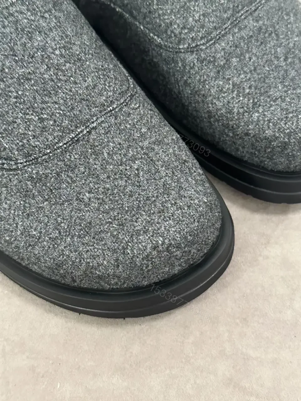 View 4 of Gray Woolen Sleek Style Buckle-Accent Platform Shoes