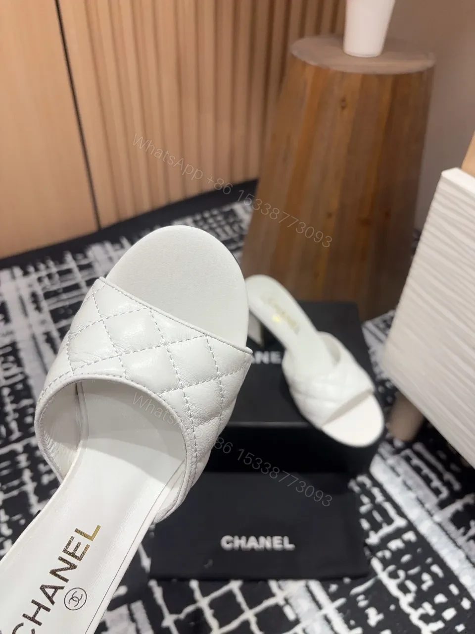 View 5 of Quilted Leather Mules: Satin Finish, Open-Toe, Slip-On Comfort