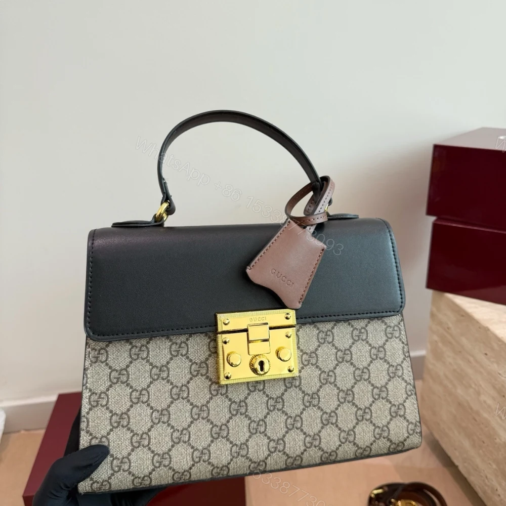 View 3 of Gucci Padlock GG Supreme Top Handle Bag Black And Beige 28Cm 453188 KLQJG 9785