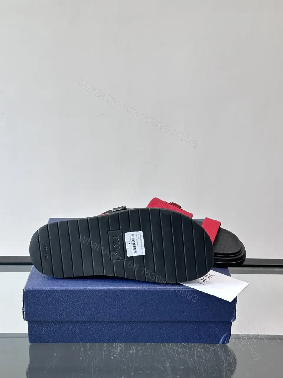 View 4 of Red Suede Leather Style Buckle Accent Dior Slides