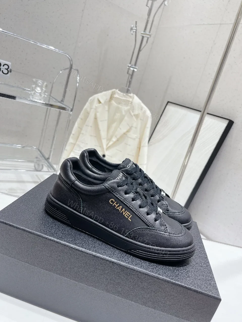 View 7 of Black Leather Sneakers: Subtle Branding, All-Day Comfort
