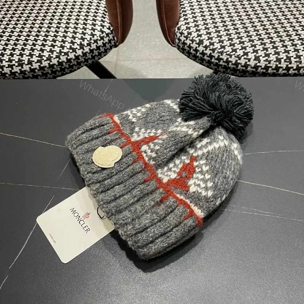 View 2 of Textured Wool Beanie with Pom Pom – Premium Knit Cap