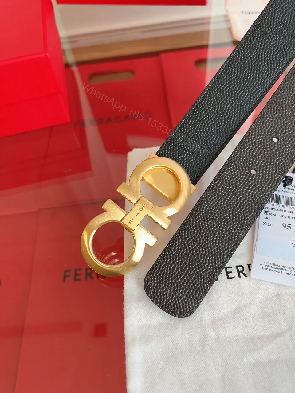 View 4 of Statement Leather Belt with Gold Buckle - Classic Black Leather Belt