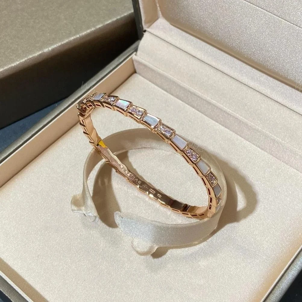 View 4 of Bvlgari 18K Rose Gold Serpenti Viper Mother of Pearl Diamond Bracelet