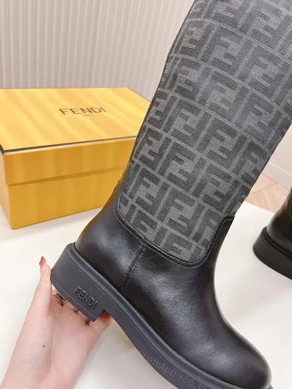 View 4 of Bold Leather Knee-High Boots: Textured Logo Jacquard Style