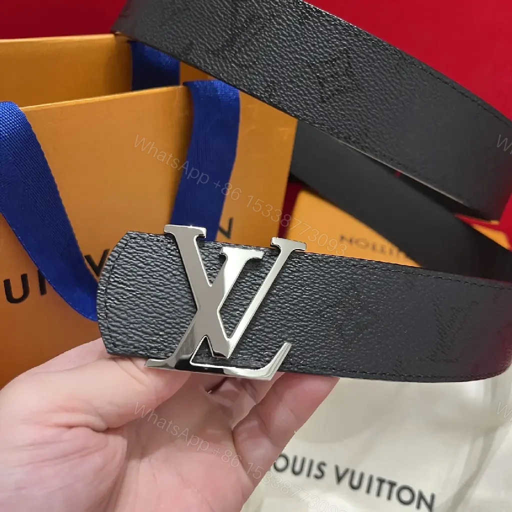 View 5 of Black Leather Belt – Pebbled Grain, Silver LV Buckle, Classic Luxury