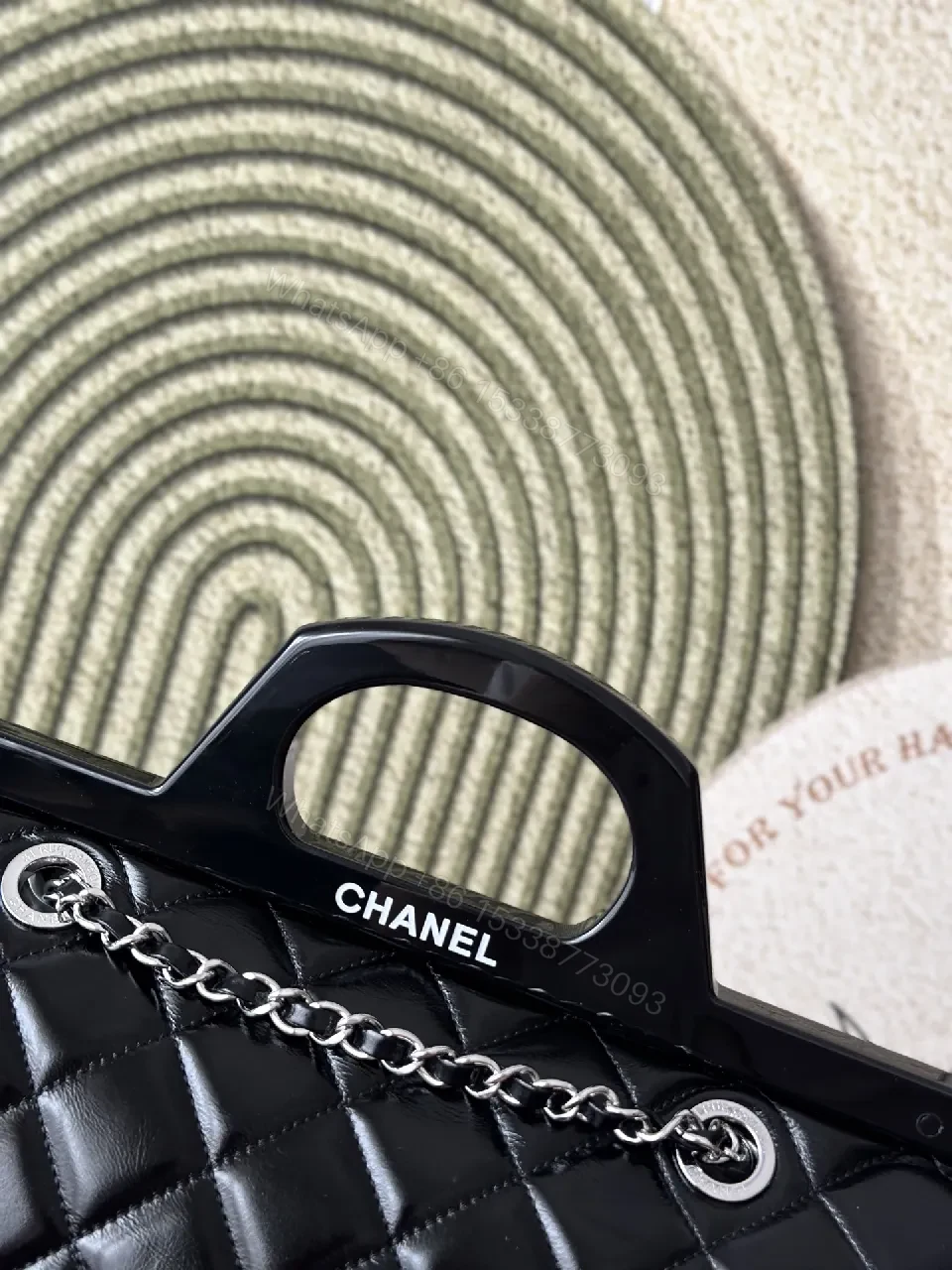 View 2 of Quilted Calf Leather Handbag: Modern Black Chain Capture