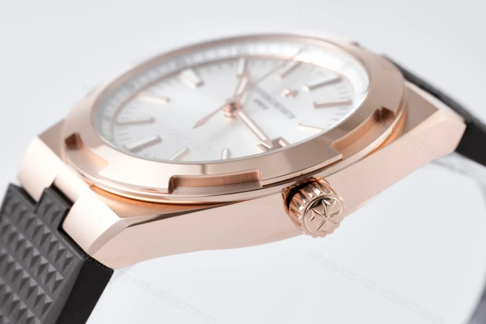View 6 of Vacheron Constantin Overseas 4500V Series Rose Gold Watch with Black Rubber Strap – 41mm Silver Dial, Date Display, Automatic Movement