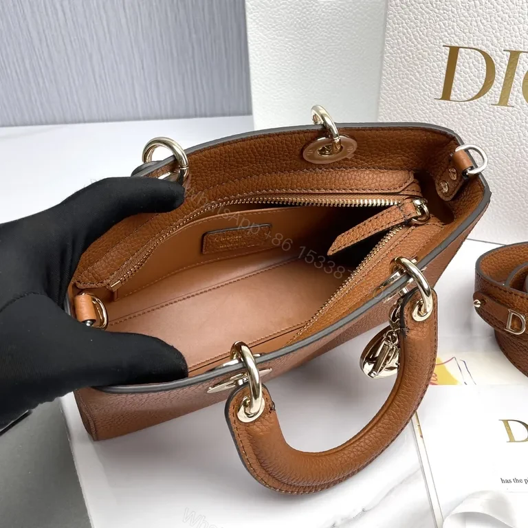 View 6 of Caramel Leather Satchel: Dior-Inspired, Convertible, Gold Charm