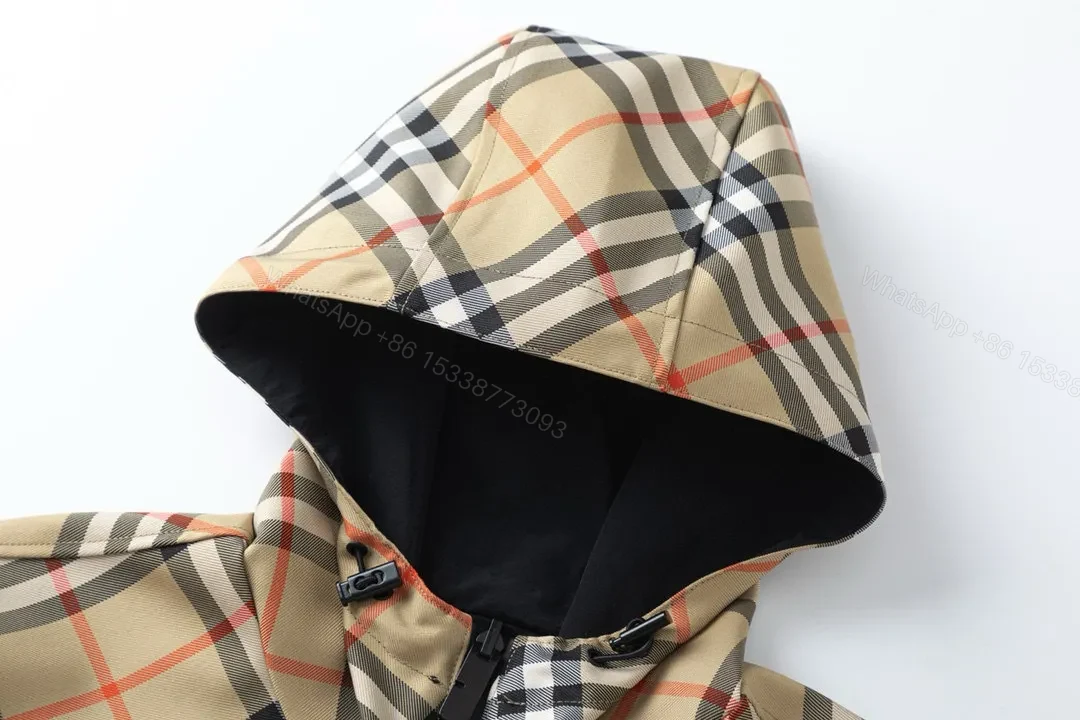 View 7 of Beige-Black-Orange Check Lightweight Windbreaker, Casual Style